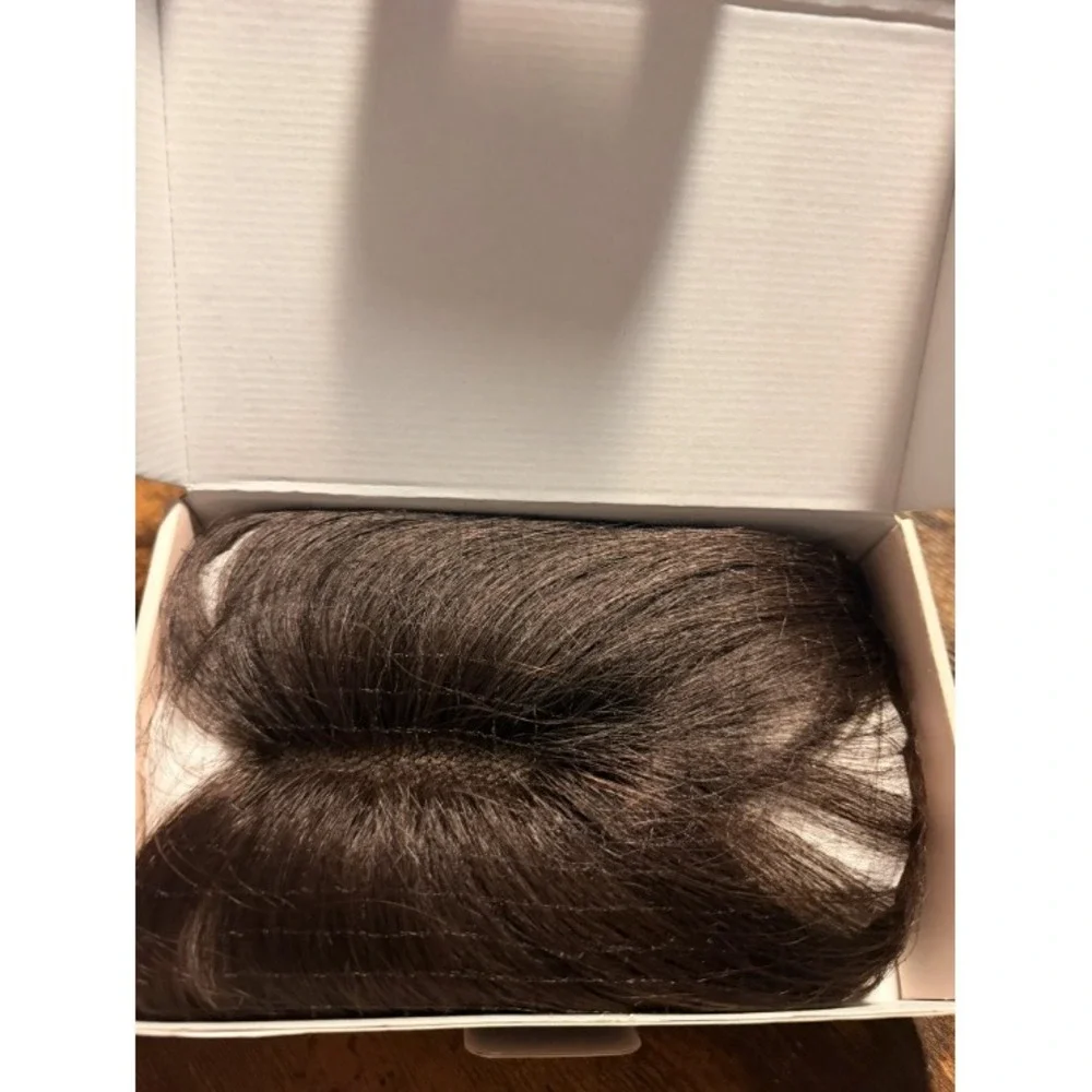 Hairro Human Hair Topper Dark Brown 10in Thinning Hairpiece Middle Part Bangs